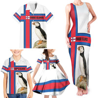 Faroe Islands Family Matching Tank Maxi Dress and Hawaiian Shirt with Red Blue Cross Design and Puffin Bird - Wonder Print Shop