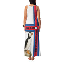 Faroe Islands Family Matching Tank Maxi Dress and Hawaiian Shirt with Red Blue Cross Design and Puffin Bird - Wonder Print Shop