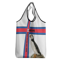 Faroe Islands Grocery Bag with Red Blue Cross Design and Puffin Bird - Wonder Print Shop