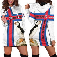 Faroe Islands Hoodie Dress with Red Blue Cross Design and Puffin Bird - Wonder Print Shop