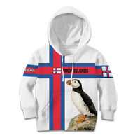 Faroe Islands Kid Hoodie with Red Blue Cross Design and Puffin Bird - Wonder Print Shop