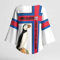 Faroe Islands Kimono Sleeve Blouse with Red Blue Cross Design and Puffin Bird - Wonder Print Shop