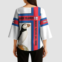 Faroe Islands Kimono Sleeve Blouse with Red Blue Cross Design and Puffin Bird - Wonder Print Shop
