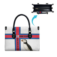 Faroe Islands Leather Bag with Red Blue Cross Design and Puffin Bird - Wonder Print Shop