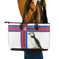 Faroe Islands Leather Tote Bag with Red Blue Cross Design and Puffin Bird - Wonder Print Shop