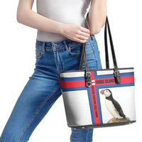 Faroe Islands Leather Tote Bag with Red Blue Cross Design and Puffin Bird - Wonder Print Shop