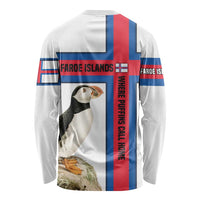 Faroe Islands Long Sleeve Shirt with Red Blue Cross Design and Puffin Bird - Wonder Print Shop