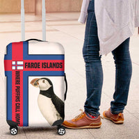 Faroe Islands Luggage Cover with Red Blue Cross Design and Puffin Bird - Wonder Print Shop