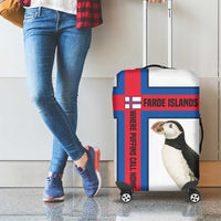 Faroe Islands Luggage Cover with Red Blue Cross Design and Puffin Bird - Wonder Print Shop