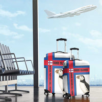 Faroe Islands Luggage Cover with Red Blue Cross Design and Puffin Bird - Wonder Print Shop