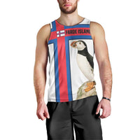 Faroe Islands Men Tank Top with Red Blue Cross Design and Puffin Bird - Wonder Print Shop