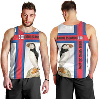 Faroe Islands Men Tank Top with Red Blue Cross Design and Puffin Bird - Wonder Print Shop