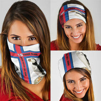 Faroe Islands Neck Gaiter with Red Blue Cross Design and Puffin Bird - Wonder Print Shop
