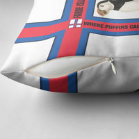 Faroe Islands Pillow Cover with Red Blue Cross Design and Puffin Bird - Wonder Print Shop