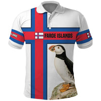 Faroe Islands Polo Shirt with Red Blue Cross Design and Puffin Bird - Wonder Print Shop