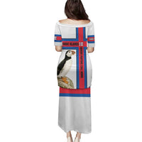 Faroe Islands Puletasi with Red Blue Cross Design and Puffin Bird - Wonder Print Shop