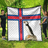 Faroe Islands Quilt with Red Blue Cross Design and Puffin Bird - Wonder Print Shop