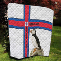 Faroe Islands Quilt with Red Blue Cross Design and Puffin Bird - Wonder Print Shop