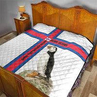 Faroe Islands Quilt with Red Blue Cross Design and Puffin Bird - Wonder Print Shop