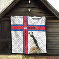 Faroe Islands Quilt with Red Blue Cross Design and Puffin Bird - Wonder Print Shop