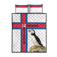 Faroe Islands Quilt Bed Set with Red Blue Cross Design and Puffin Bird - Wonder Print Shop