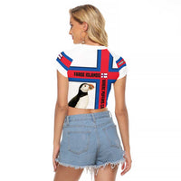 Faroe Islands Raglan Cropped T Shirt with Red Blue Cross Design and Puffin Bird - Wonder Print Shop
