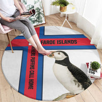 Faroe Islands Round Carpet with Red Blue Cross Design and Puffin Bird - Wonder Print Shop
