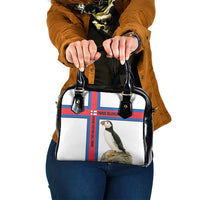 Faroe Islands Shoulder Handbag with Red Blue Cross Design and Puffin Bird - Wonder Print Shop