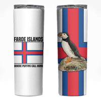 Faroe Islands Skinny Tumbler with Red Blue Cross Design and Puffin Bird - Wonder Print Shop