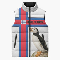 Faroe Islands Sleeveless Puffer Jacket with Red Blue Cross Design and Puffin Bird - Wonder Print Shop
