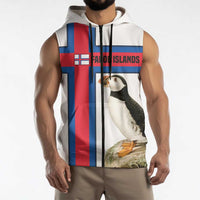 Faroe Islands Sleeveless Zip Hoodie with Red Blue Cross Design and Puffin Bird - Wonder Print Shop