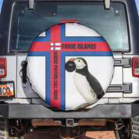 Faroe Islands Spare Tire Cover with Red Blue Cross Design and Puffin Bird - Wonder Print Shop
