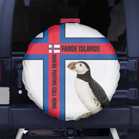 Faroe Islands Spare Tire Cover with Red Blue Cross Design and Puffin Bird - Wonder Print Shop