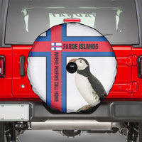 Faroe Islands Spare Tire Cover with Red Blue Cross Design and Puffin Bird - Wonder Print Shop