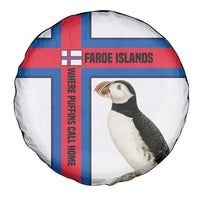 Faroe Islands Spare Tire Cover with Red Blue Cross Design and Puffin Bird - Wonder Print Shop