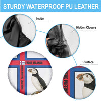Faroe Islands Spare Tire Cover with Red Blue Cross Design and Puffin Bird - Wonder Print Shop