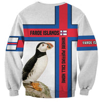 Faroe Islands Sweatshirt with Red Blue Cross Design and Puffin Bird - Wonder Print Shop