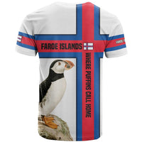 Faroe Islands T Shirt with Red Blue Cross Design and Puffin Bird - Wonder Print Shop