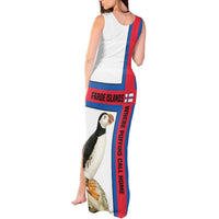 Faroe Islands Tank Maxi Dress with Red Blue Cross Design and Puffin Bird - Wonder Print Shop