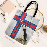 Faroe Islands Tote Bag with Red Blue Cross Design and Puffin Bird - Wonder Print Shop