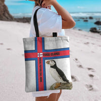 Faroe Islands Tote Bag with Red Blue Cross Design and Puffin Bird - Wonder Print Shop