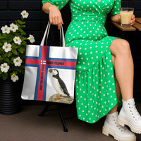 Faroe Islands Tote Bag with Red Blue Cross Design and Puffin Bird - Wonder Print Shop