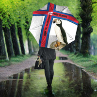 Faroe Islands Umbrella with Red Blue Cross Design and Puffin Bird - Wonder Print Shop