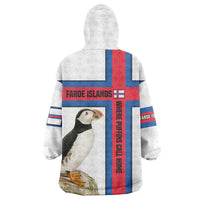 Faroe Islands Wearable Blanket Hoodie with Red Blue Cross Design and Puffin Bird - Wonder Print Shop