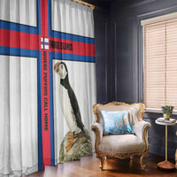 Faroe Islands Window Curtain with Red Blue Cross Design and Puffin Bird - Wonder Print Shop