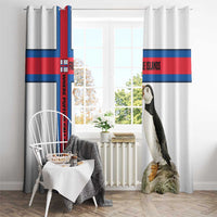 Faroe Islands Window Curtain with Red Blue Cross Design and Puffin Bird - Wonder Print Shop