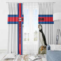 Faroe Islands Window Curtain with Red Blue Cross Design and Puffin Bird - Wonder Print Shop