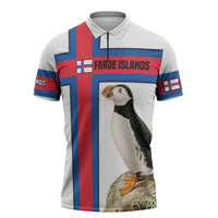 Faroe Islands Zipper Polo Shirt with Red Blue Cross Design and Puffin Bird - Wonder Print Shop
