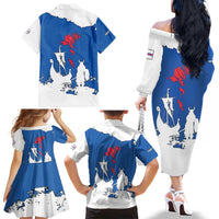 Faroe Islands Family Matching Off The Shoulder Long Sleeve Dress and Hawaiian Shirt with Viking Ship and Map Silhouette - Wonder Print Shop