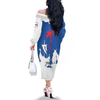 Faroe Islands Family Matching Off The Shoulder Long Sleeve Dress and Hawaiian Shirt with Viking Ship and Map Silhouette - Wonder Print Shop